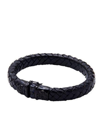 Nialaya Men's Leather Bracelet Black Leather With Black Rhodium Lock